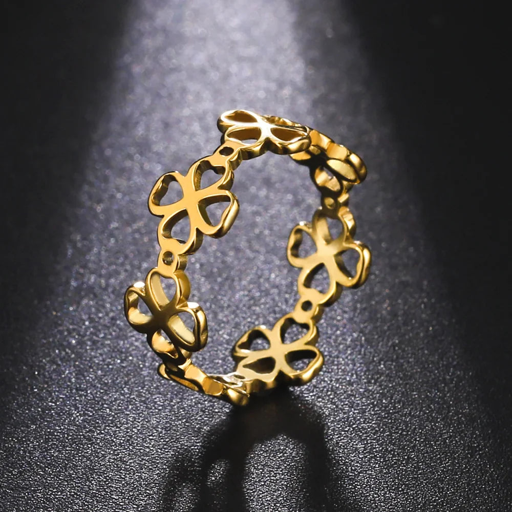 Retro prsten se čtyřlístky pro ženy zlatý