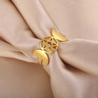 Pierścionek Potrójny Księżyc Cienka Czarodziejka Kobieta Wicca złoto A