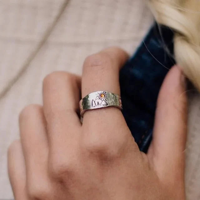 Pierścionek Vintage Góry i Słońce
