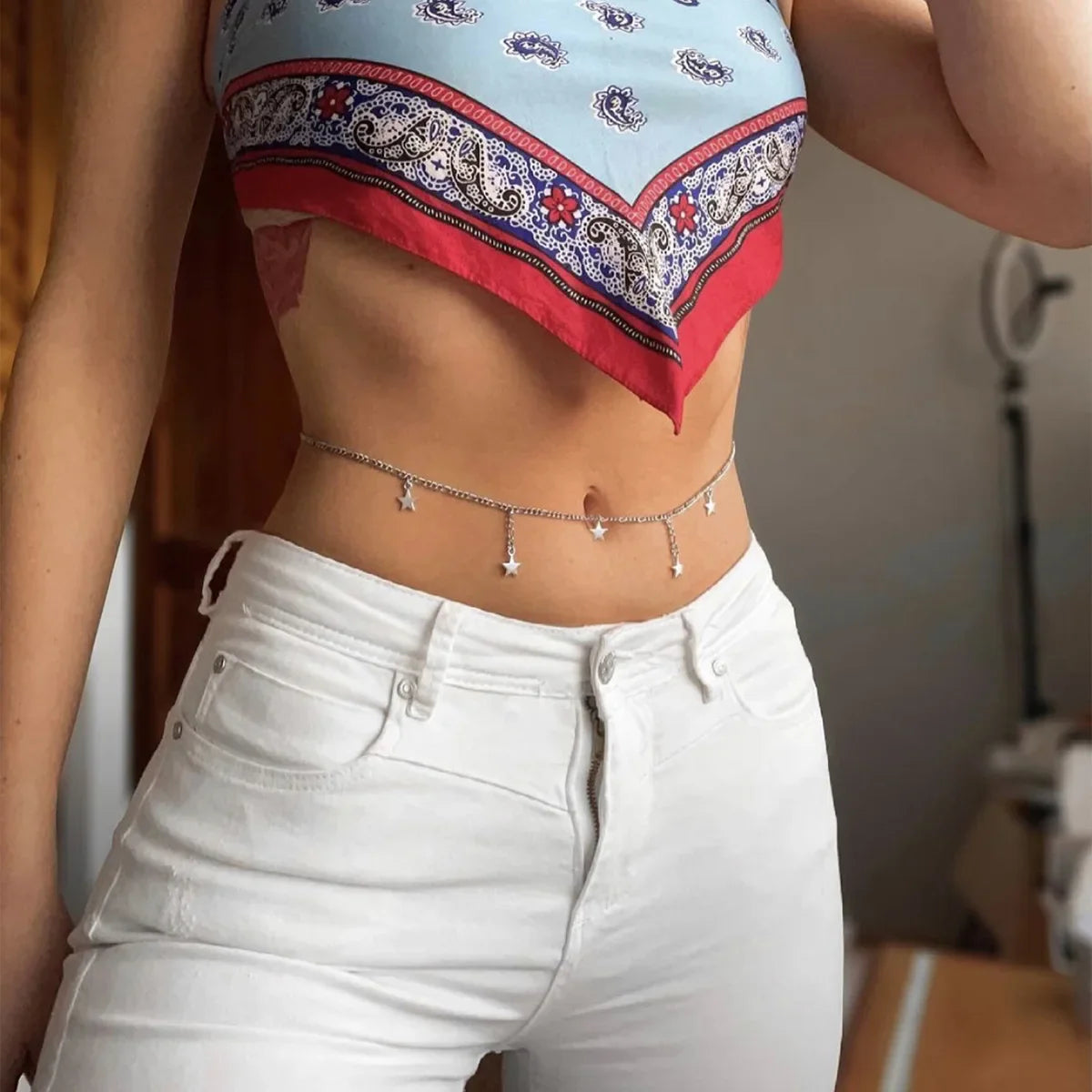 Biżuteria na talię i łańcuch na biodra dla kobiet - srebrna ozdoba na brzuch