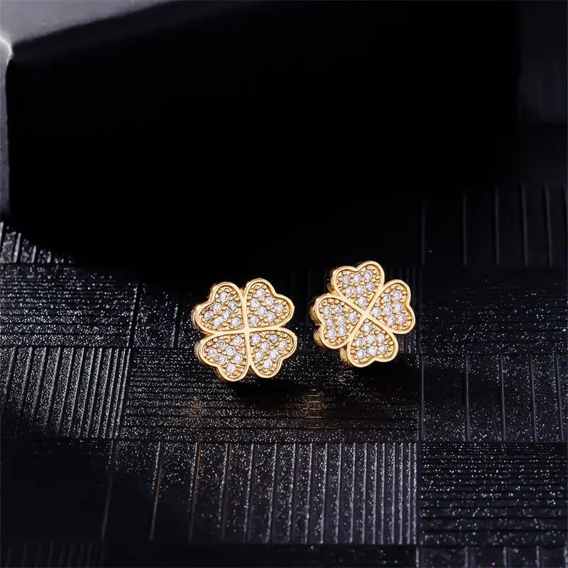 Náušnice pecky se čtyřlístkem ze zirkonu zlaté