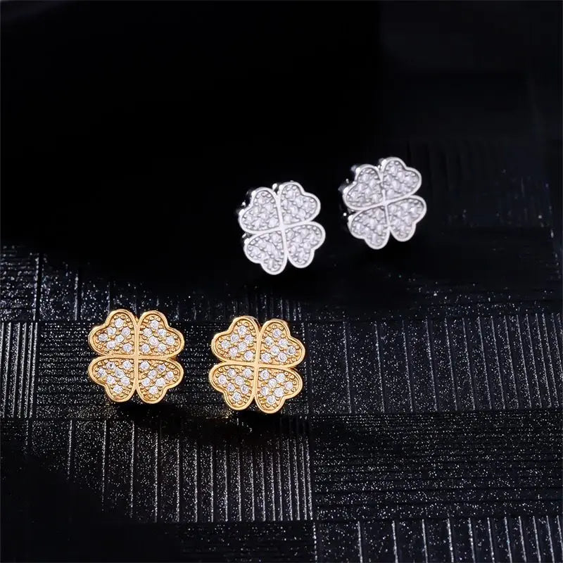 Náušnice pecky se čtyřlístkem ze zirkonu zlaté