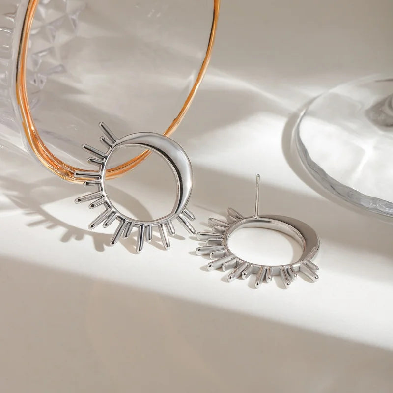 Boucles d'Oreilles Clou Croissant de Lune et Soleil argent