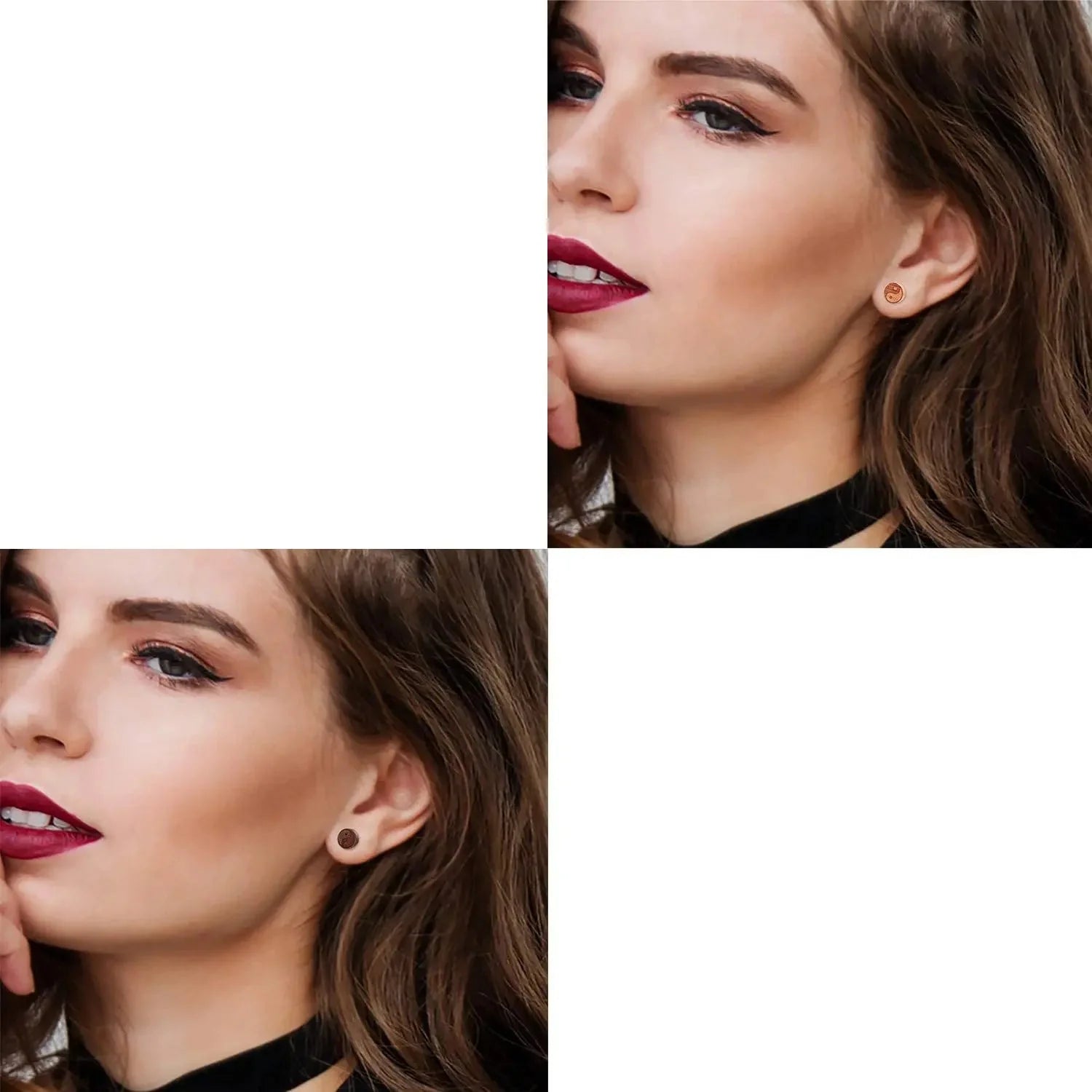 Kolczyki wkrętki z drewna Yin Yang damskie