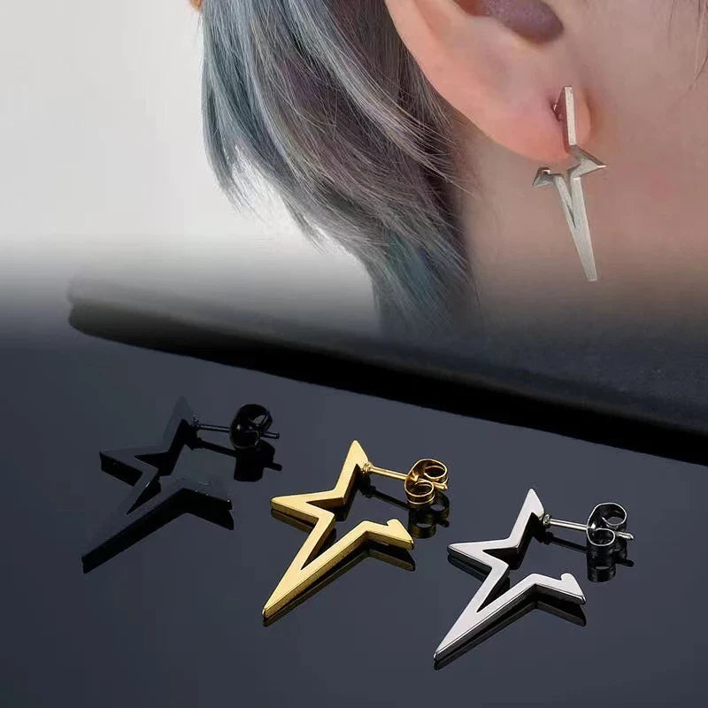 Boucles d'Oreilles Clou Etoile Style Punk argent