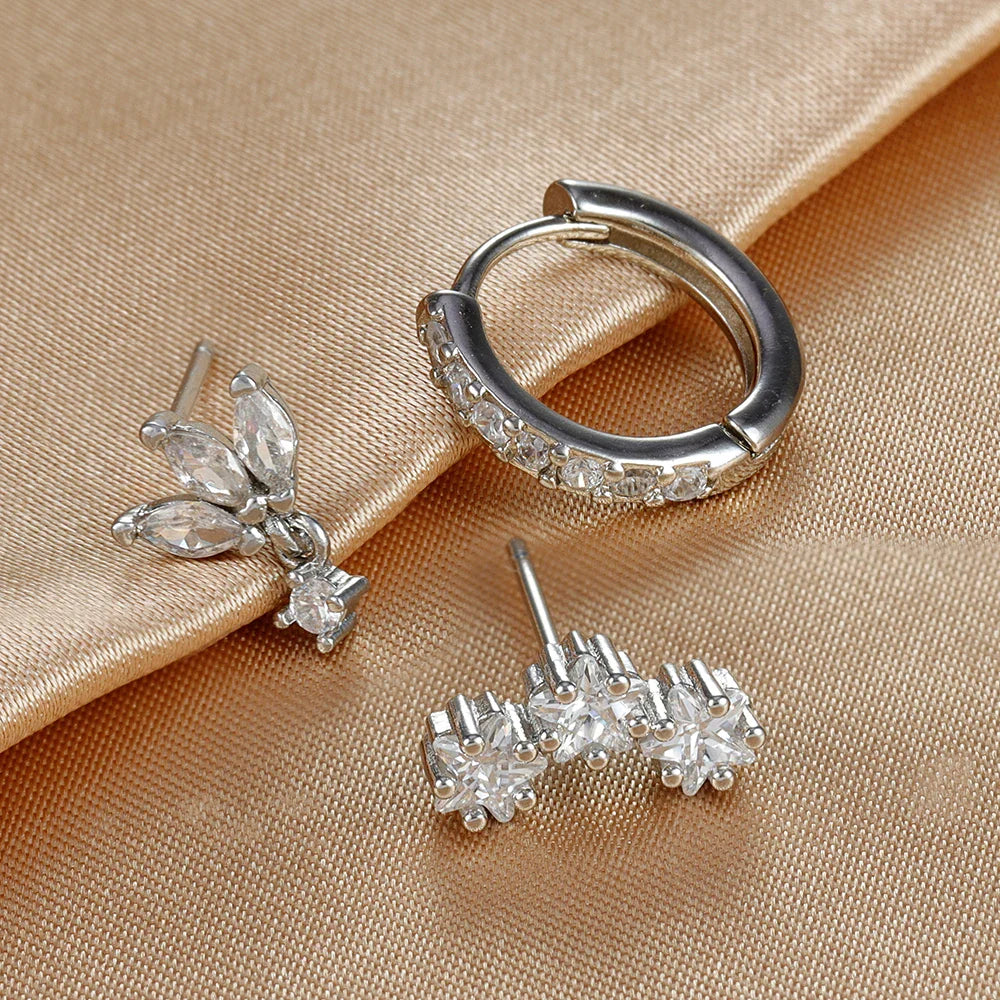 Kolczyki wkrętki gwiazdki z cyrkoniami dla kobiet srebrne