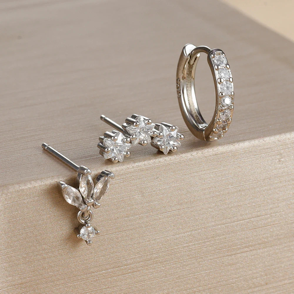 Boucles d'Oreilles Clou Etoiles en Zircon pour Femmes argent