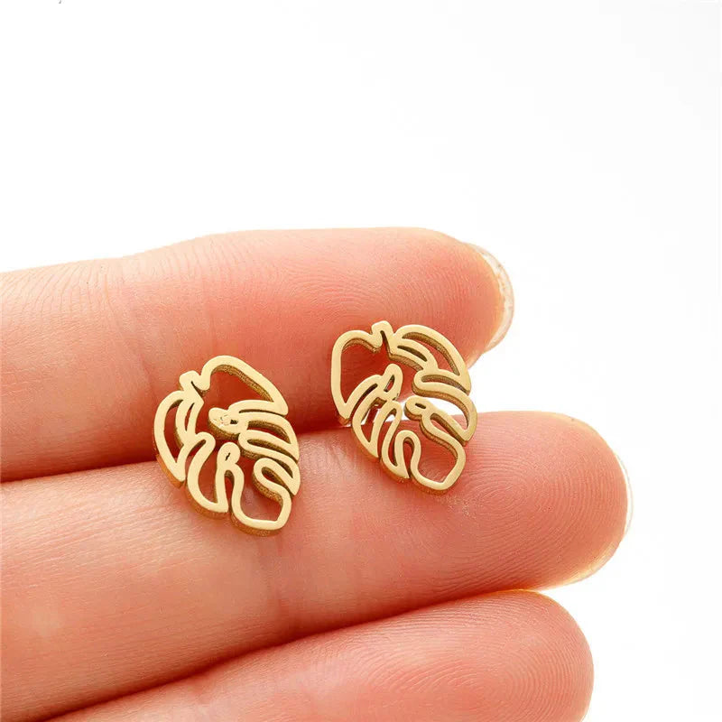 Boucles d'Oreilles Clou Feuille de Palmier or