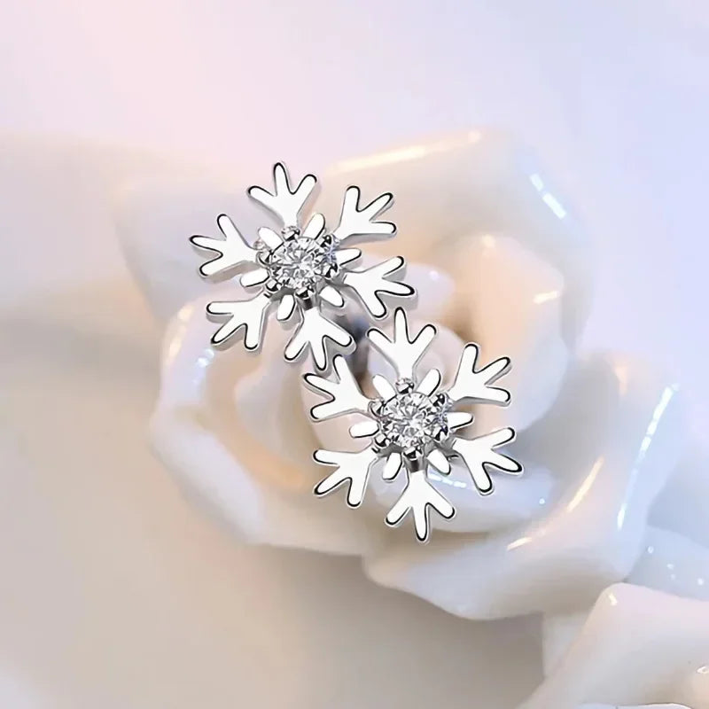 Boucles d'Oreilles Clou Flocon de Neige avec Zircon