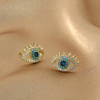 Kolczyki wkrętki z niebieskim okiem i cyrkoniami