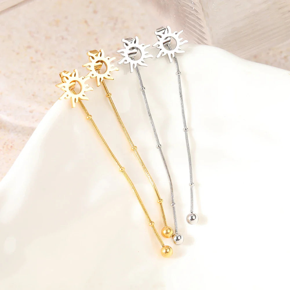 Kolczyki wkrętki wiszące Słońce srebrne