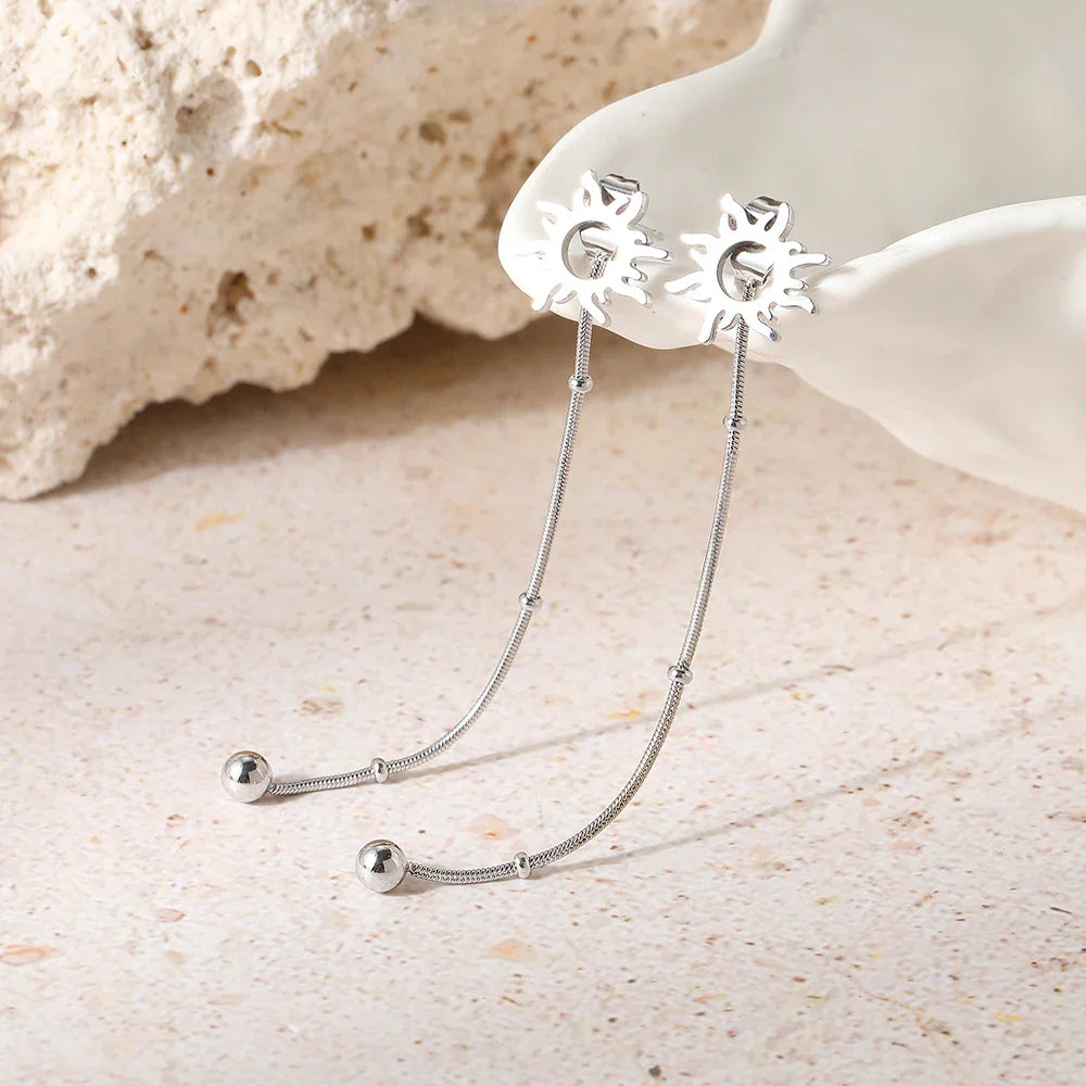 Boucles d'Oreilles Clou Pendantes Soleil argent