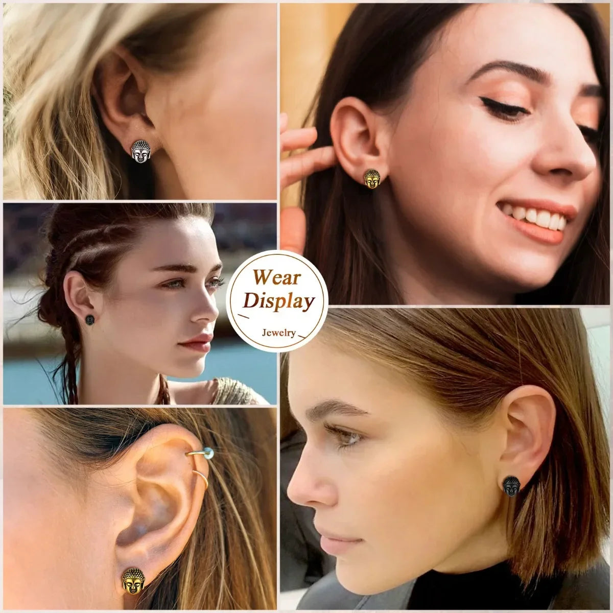 Kolczyki sztyfty Głowa Buddy