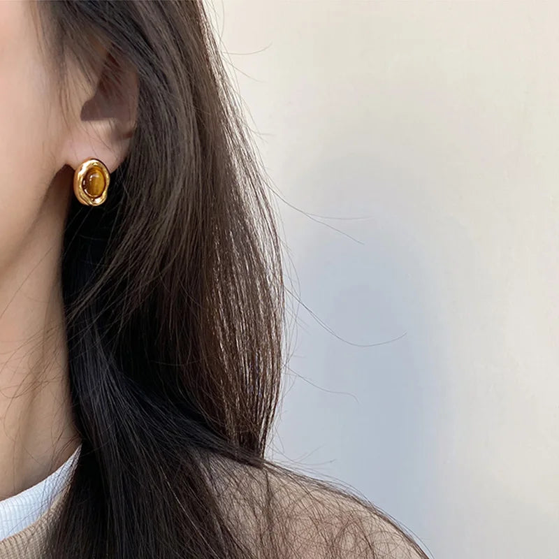 Kolczyki wkrętki owalne z tygrysim okiem