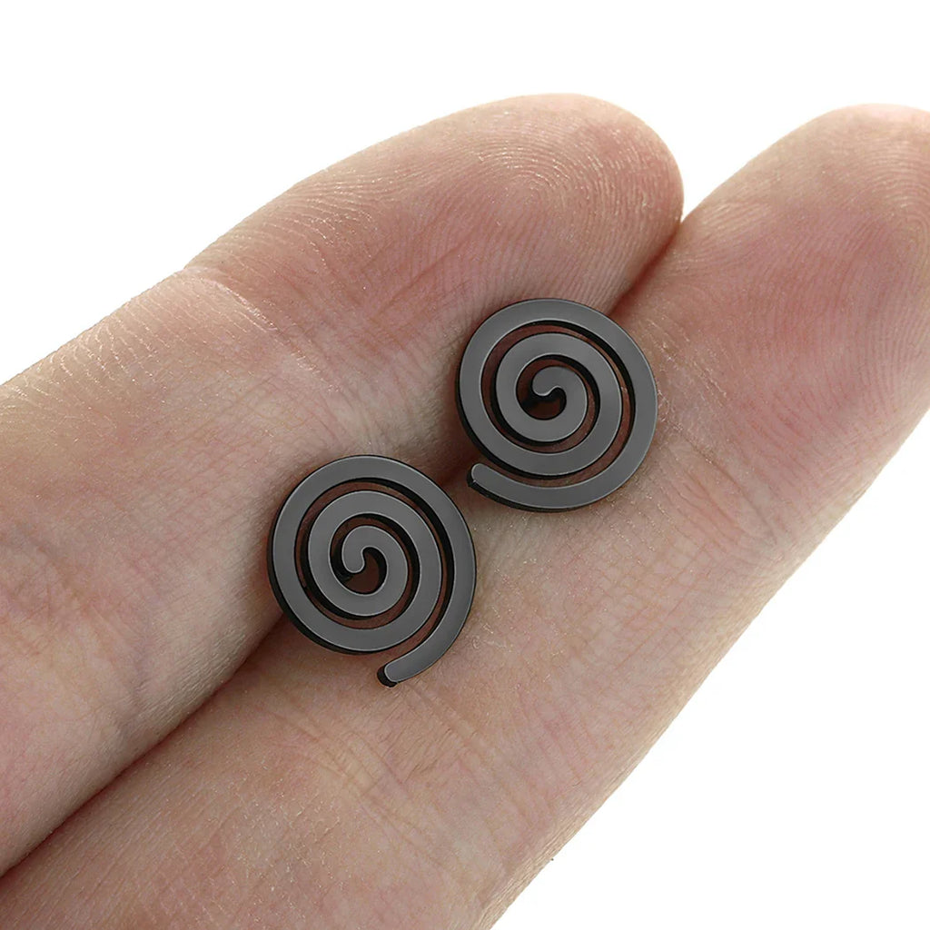 Boucles d'Oreilles Clous Spirale noir