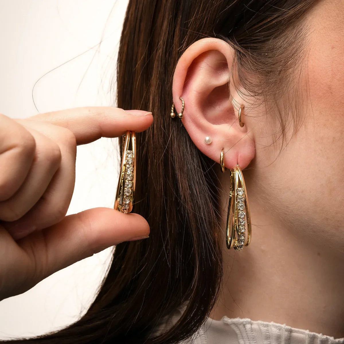 Creol-øredobber med gull og strass 