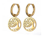 Kolczyki koła wiszące Drzewo Życia złote