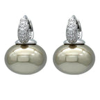 Kolczyki koła z niebieską perłą i cyrkonią srebrne i beżowe