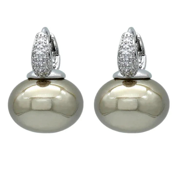 Kolczyki koła z niebieską perłą i cyrkonią srebrne i beżowe