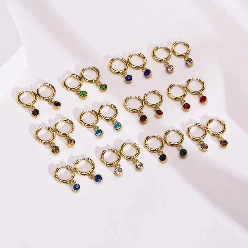 Boucles d'Oreilles Créoles avec Zircon Pierre de Naissance