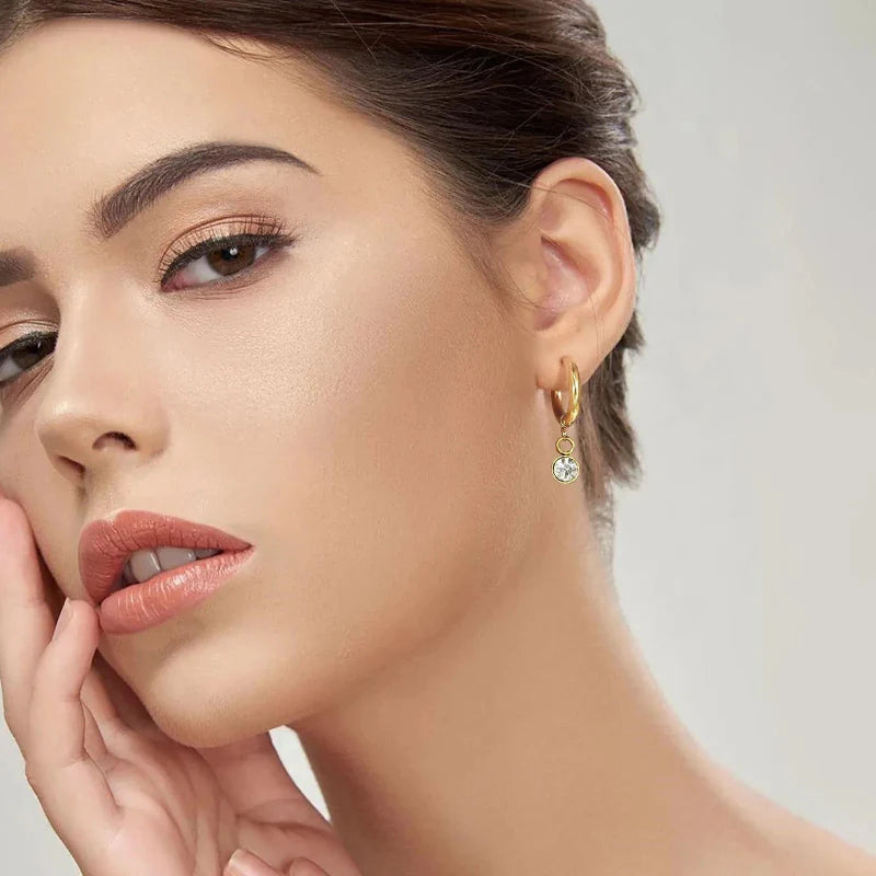 Boucles d'Oreilles Créoles avec Zircon Pierre de Naissance