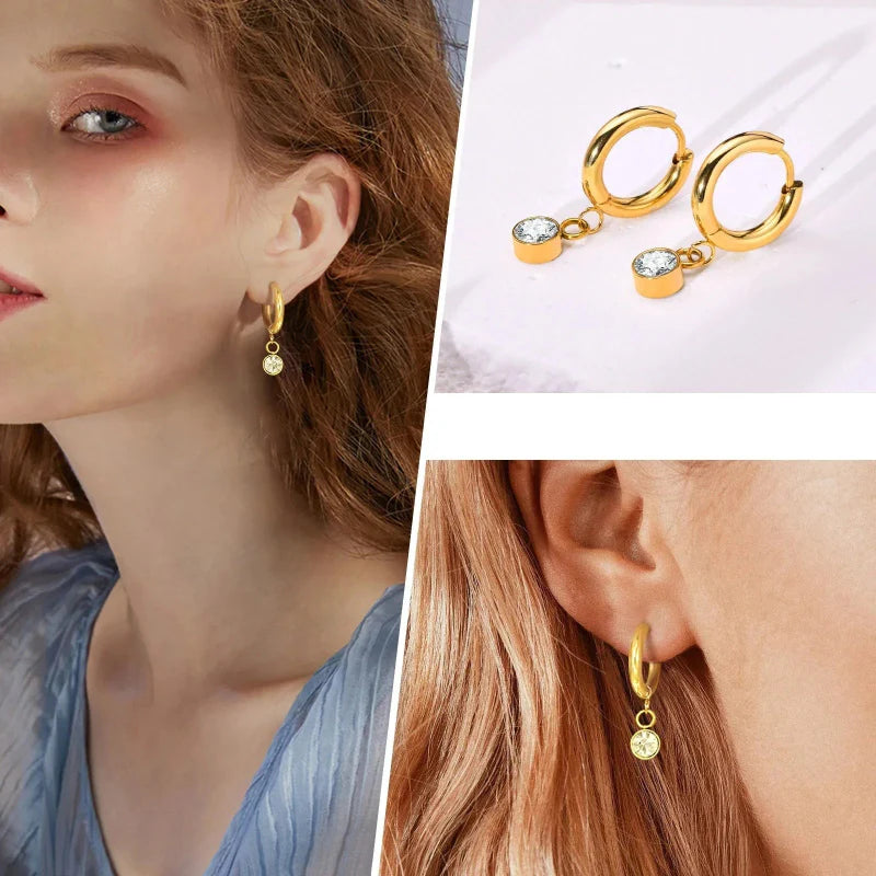 Boucles d'Oreilles Créoles avec Zircon Pierre de Naissance