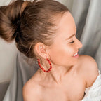 Kolczyki koła z czerwonym koralem