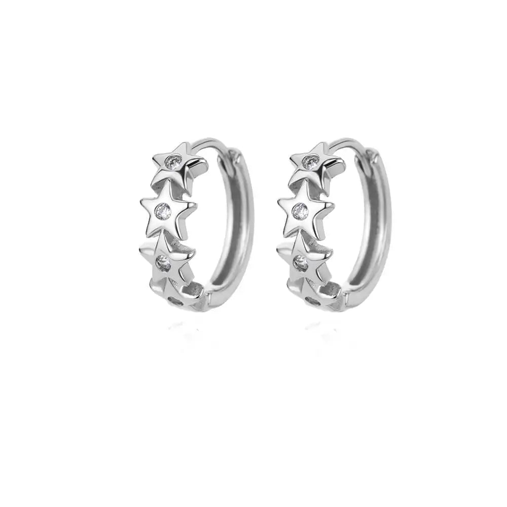 Boucles d'Oreilles Créoles Etoiles avec Zircon argent