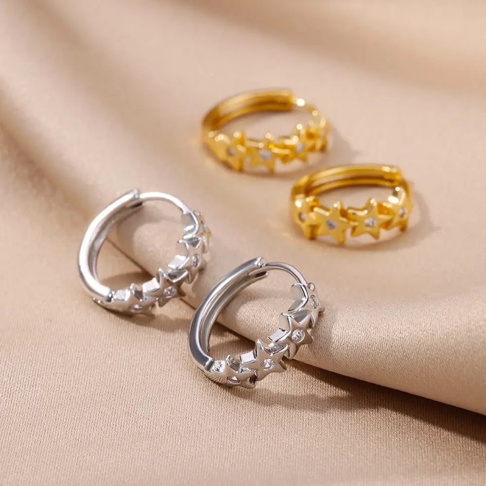 Kolczyki koła z gwiazdkami z cyrkonią srebrne