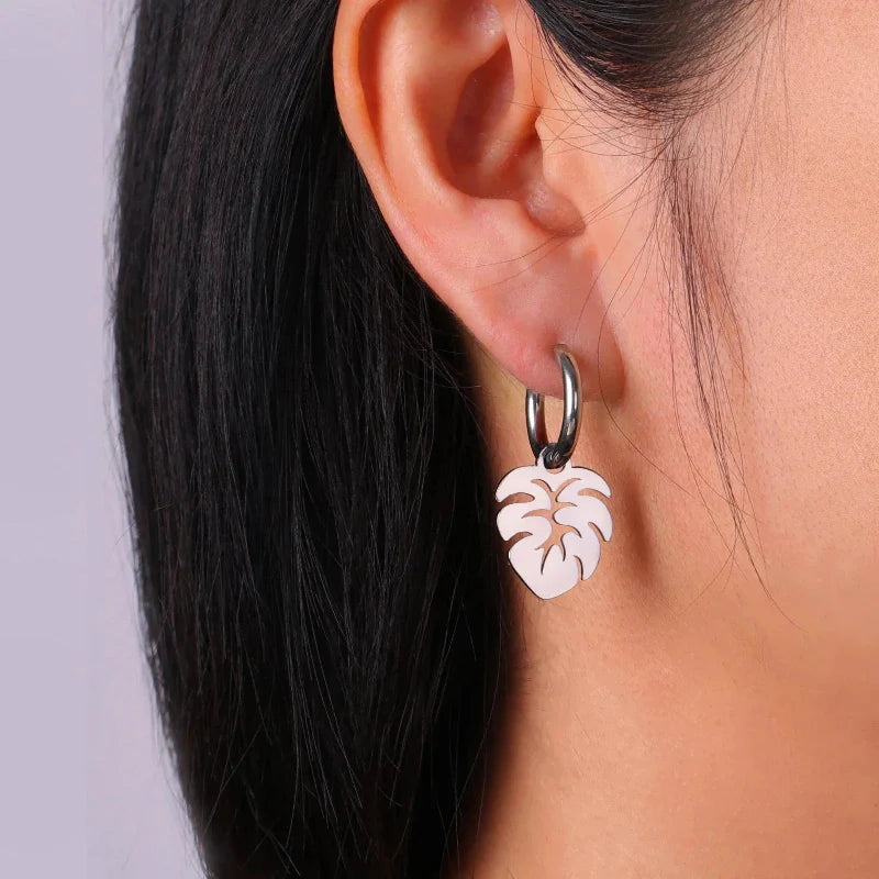 Boucles d'Oreilles Créoles Feuille de Palmier argent