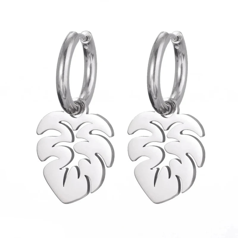 Boucles d'Oreilles Créoles Feuille de Palmier argent