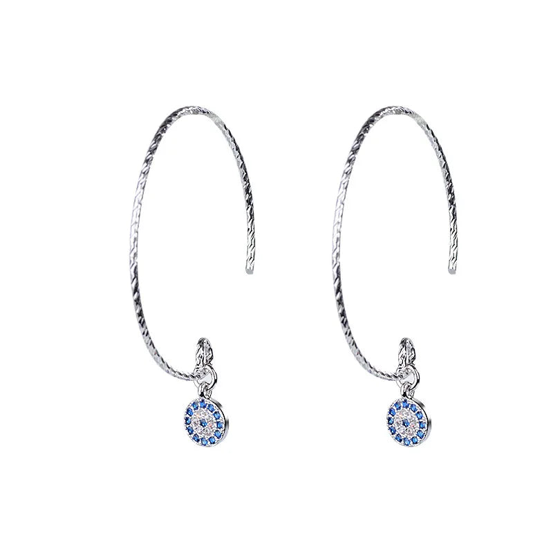 Boucles D'Oreilles Anneau Mauvais Oeil Bleu Turc Crystal