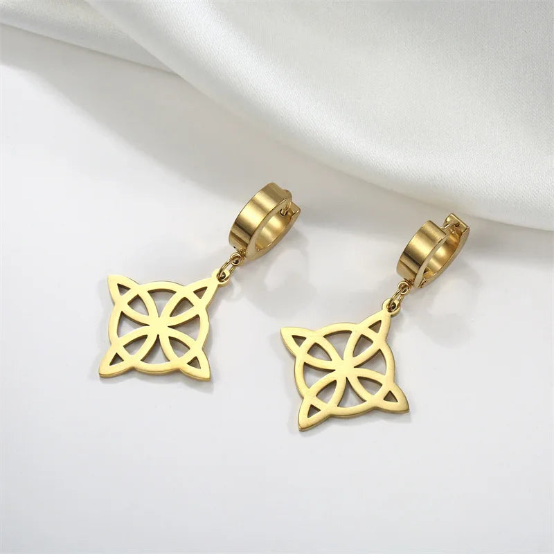 Boucles d'Oreilles Créoles Pendantes Noeud de Sorcière Protection Femme Wiccan or