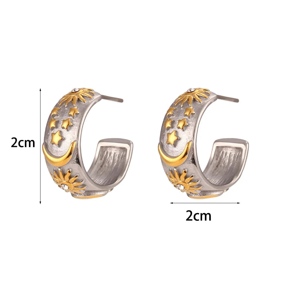 Kolczyki koła retro słońce srebrne