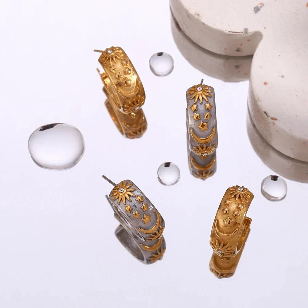 Kolczyki koła retro słońce złote