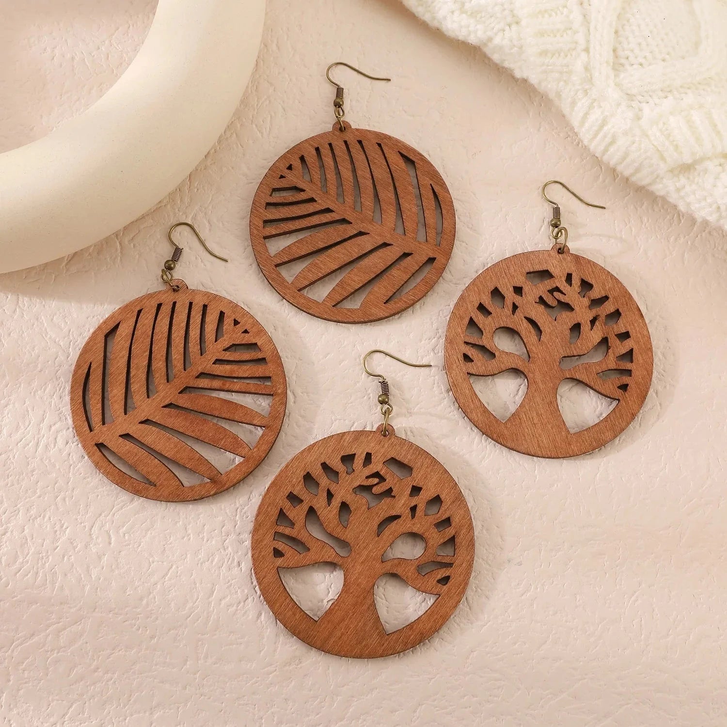 Boucles d'Oreilles en Bois Pendantes Arbre de Vie