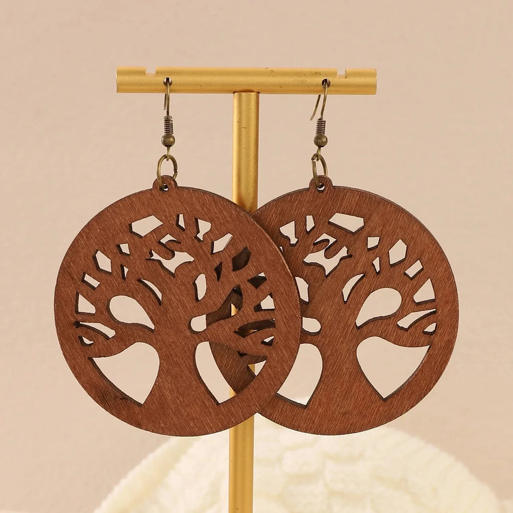 Boucles d'Oreilles en Bois Pendantes Arbre de Vie