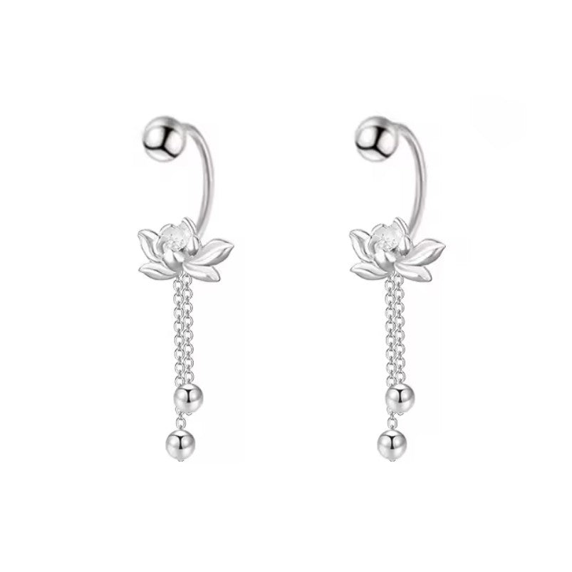Boucles d'Oreilles Femme Pendantes Fleur de Lotus Argentées