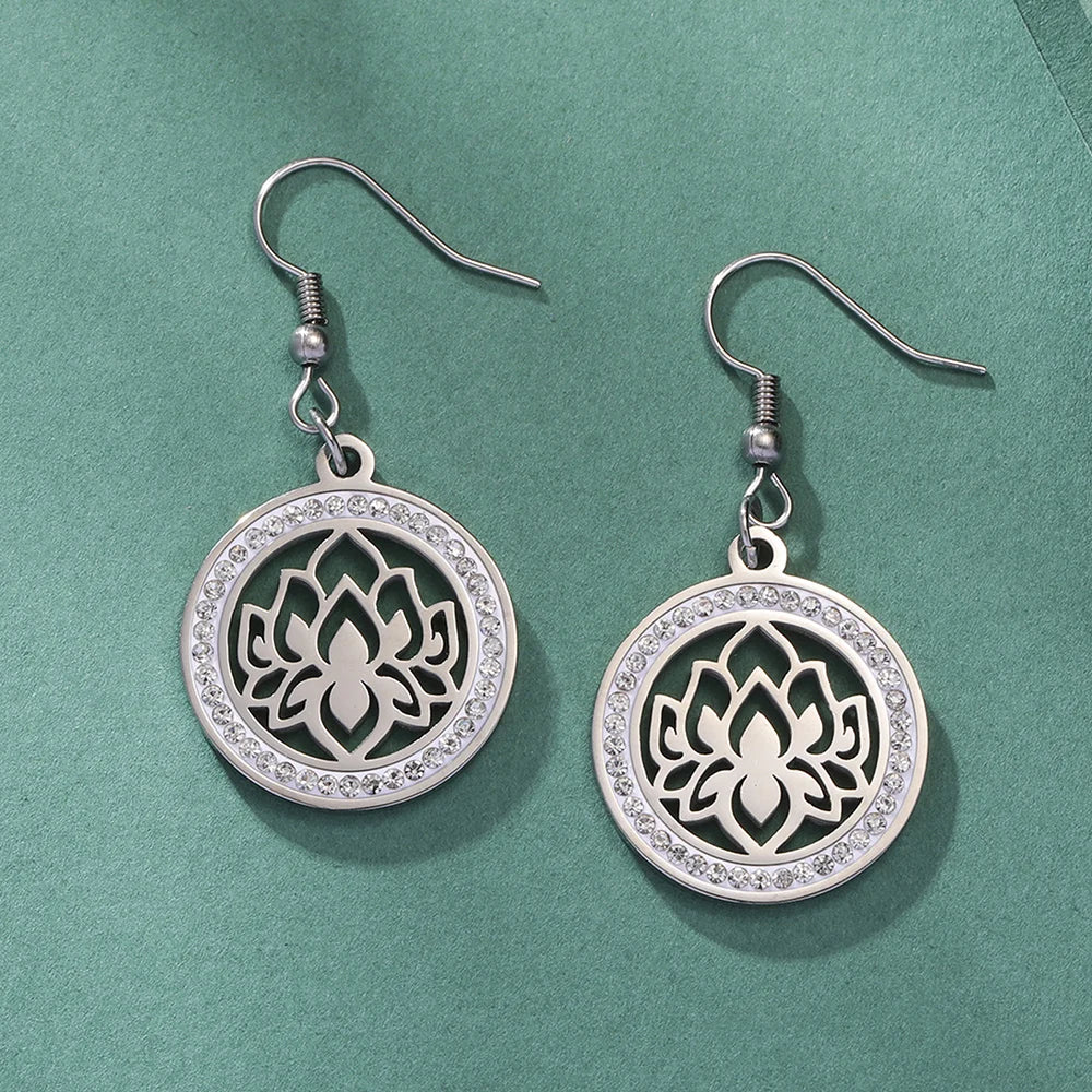 argBoucles d'Oreilles Femme Pendantes Fleur de Lotus Dawapara argent