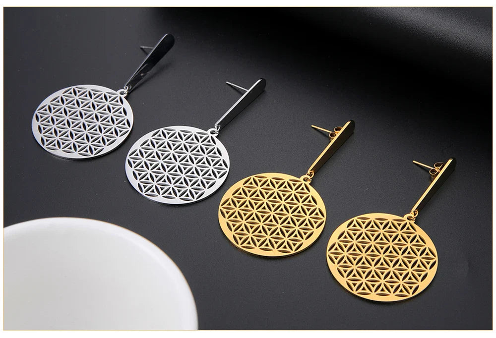 Kolczyki wiszące Kwiat Życia dla kobiet Mandala srebrne