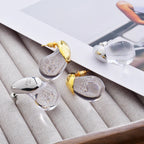 Kolczyki wkrętki z przezroczystą kroplą wody, złote