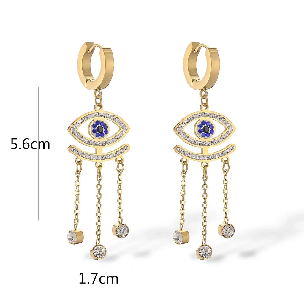 Boucles D'Oreilles Mauvais Oeil Bleu Longues
