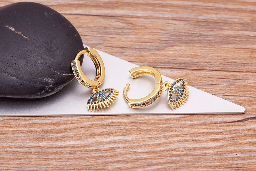 Boucles D'Oreilles Mauvais Oeil Bleu Zircon Style Bohème