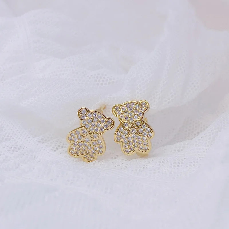 Kolczyki z niedźwiedziem i kamieniem szlachetnym