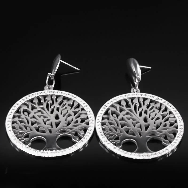 Boucles d'Oreilles Pendantes Arbre de Vie Argent