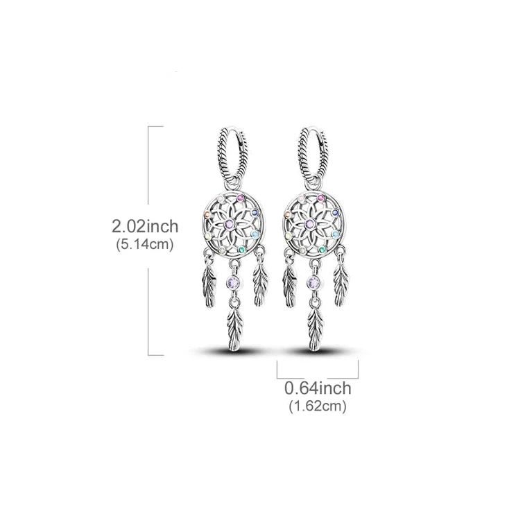 Boucles d'Oreilles Pendantes Attrape-Rêve avec Zircon