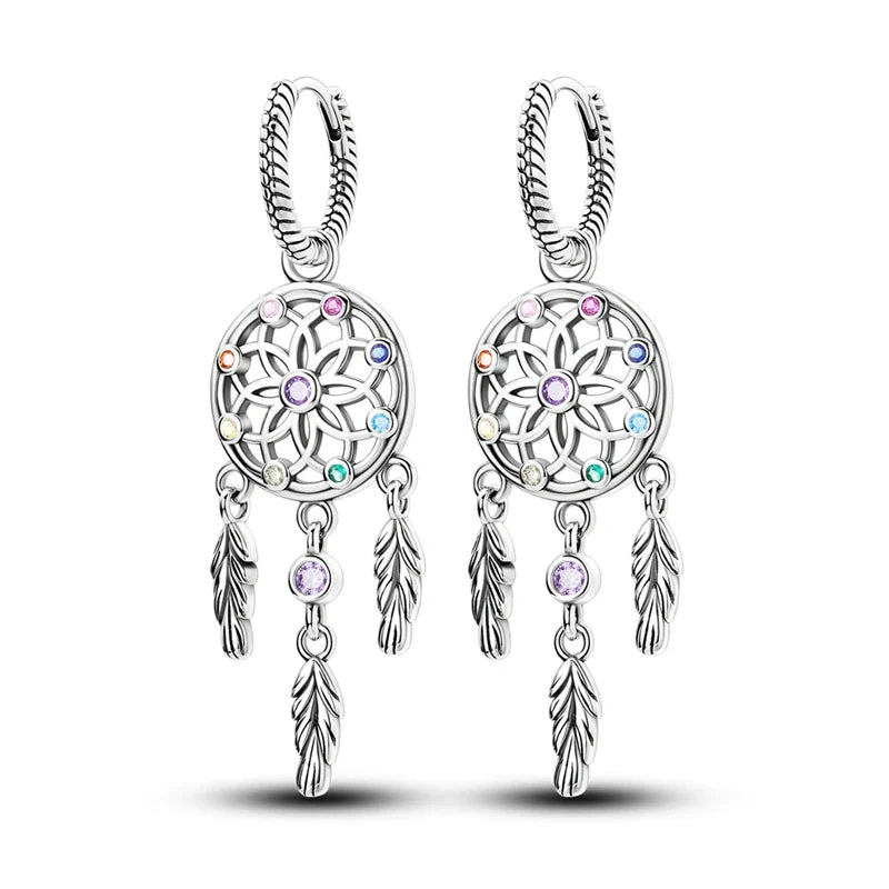 Boucles d'Oreilles Pendantes Attrape-Rêve avec Zircon