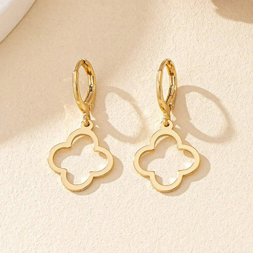 Øreringe med Hængende Firekløver i guld