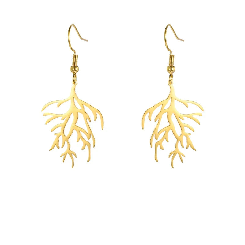 Boucles d'Oreilles Pendantes en Branches Corail or