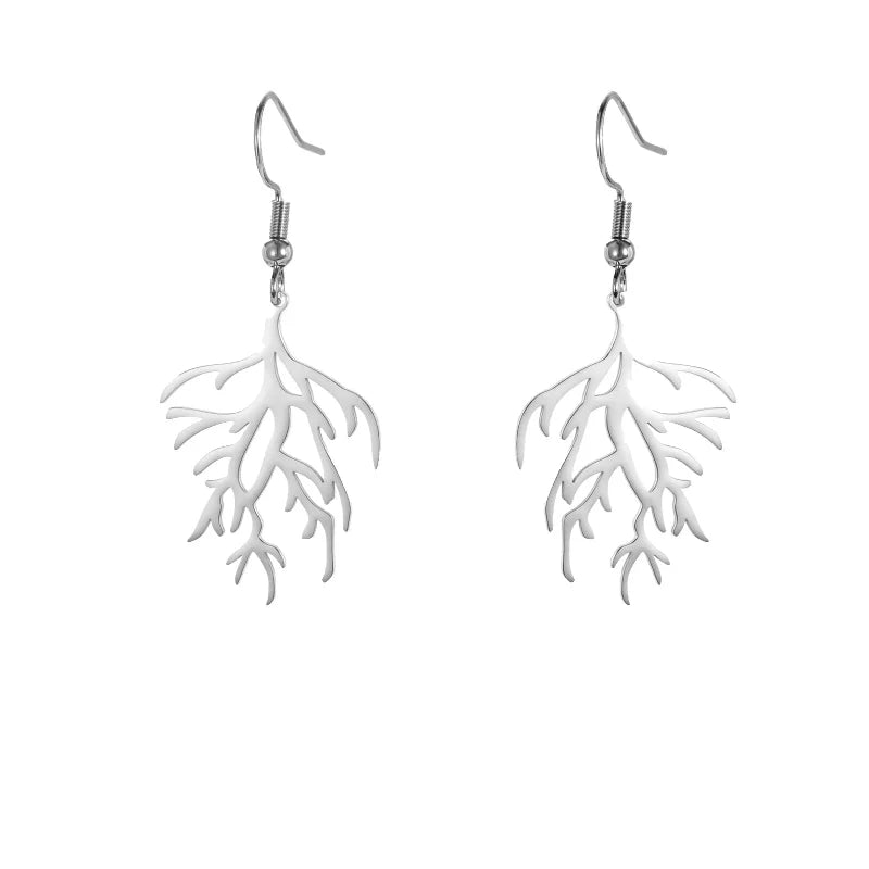 Boucles d'Oreilles Pendantes en Branches Corail argent